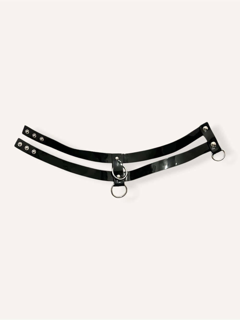 Black Patent Leather Choker Necklace with O-Ring, Double Strap Gothic